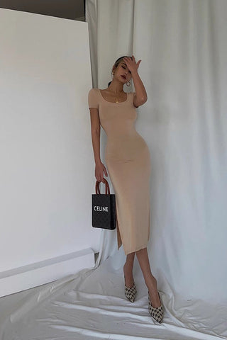 Sexy Ruched Party Club Dress Split Side Bodycon Dress