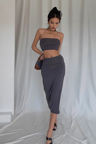 Outfit Crop Bandeau Tube Top and Bodycon Skirt Two Piece Set