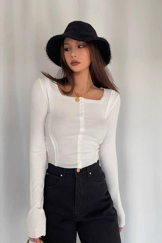 Scoop Neck Tops Fitted Basic Shirt