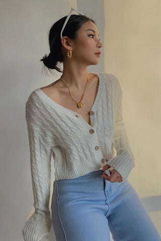 Long Sleeve Cable Knit Button Cardigan Sweater Open Front Outwear Coat