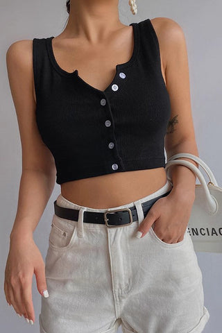 Rib-knit Buttoned Front Crop Cami Top