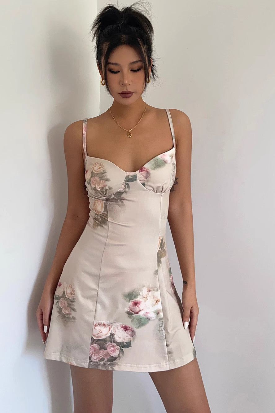 Elegant Floral Print Halter Dress