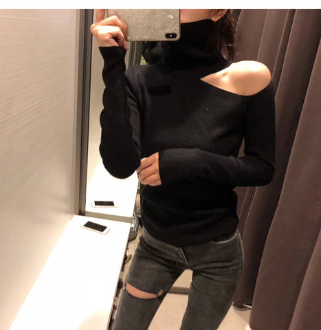 Turtleneck Open Shoulder Sweaters