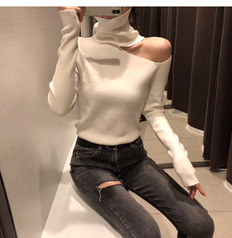 Turtleneck Open Shoulder Sweaters