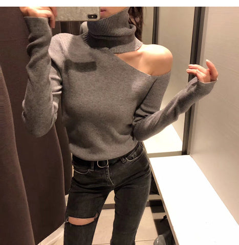 Turtleneck Open Shoulder Sweaters