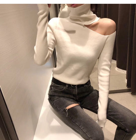 Turtleneck Open Shoulder Sweaters