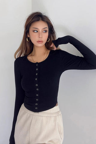 Rib-knit Buttoned Front Shirt