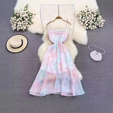 Elegant Print Lady Spaghetti Strap Vacation Party Long Dress