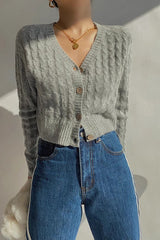 Long Sleeve Cable Knit Button Cardigan Sweater Open Front Outwear Coat