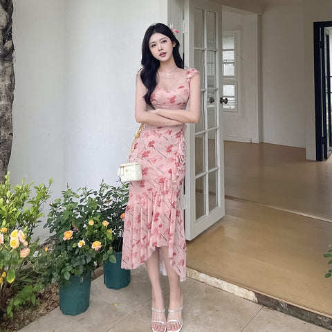 Sweetheart Neck Ruffle Hem Dress