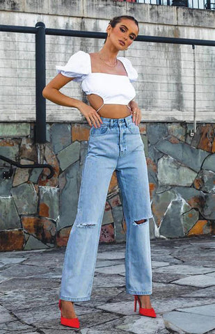 Tayden High Rise Distressed 90s Flare Denim