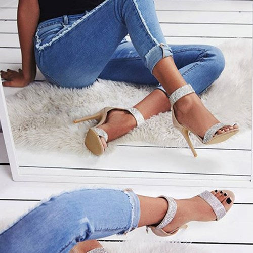 Shining Stunner Rhinestone Block Heels