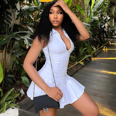 Solid Color Sleeveless Lapel Zipper Dress