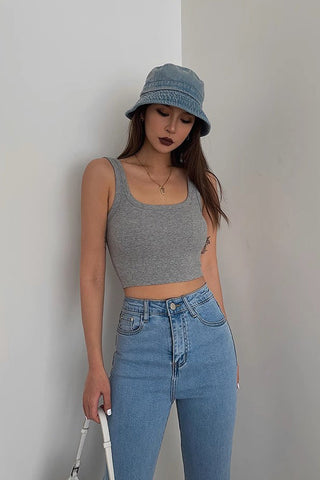 Rib-knit Solid Crop Tank Tops Shirt