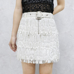 Zoie Studded Fringe Mini Skirt - White