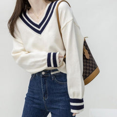 Varsity Cable Knit Sweater - Black