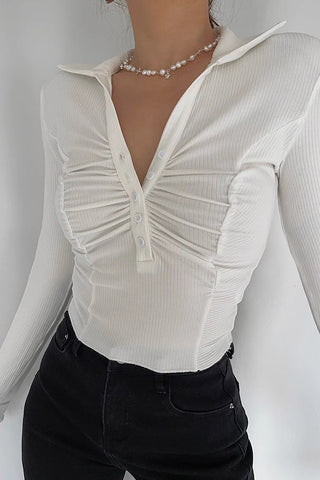 Ribbed Buttoned Front Crisscross T-Shirt