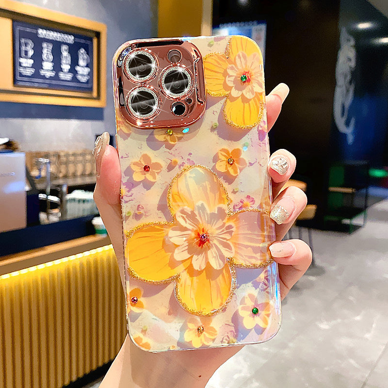 Ein farbenfrohes Ölgemälde, exquisite Handy-iPhone-Schutzhülle, 3D-Retro-Ölgemälde, Blumen-Telefonhülle, Linsenschutzfolie, stoßfeste Schutzhülle für iPhone 11 12 13 14 15