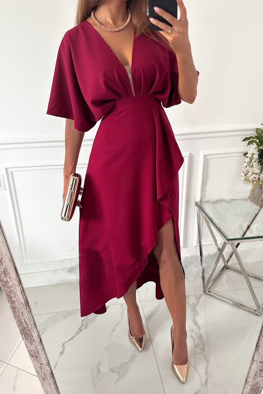 Solid Split Joint O Neck Irregular Dresses