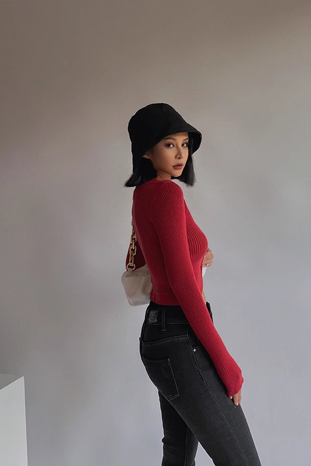 Rib-knit Buttoned Front Crop Sweater