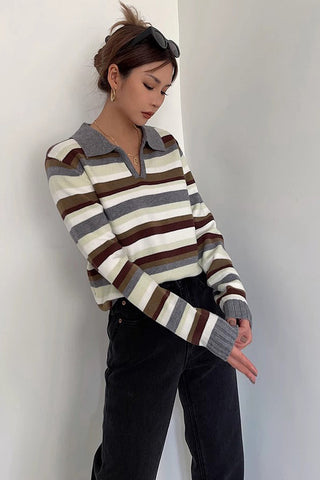 Striped Print Long Sleeve Sweatshirt Tops