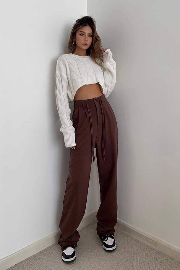 Drawstring Waist Straight Leg Pants