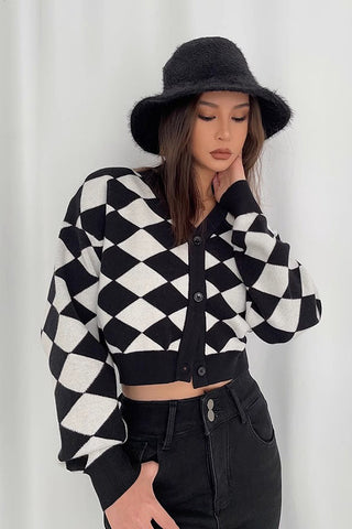 Diamond Pattern Open Front Button Down Outwear Coats