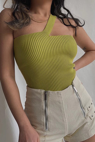 One Shoulder Ribbed Crop Tank Top