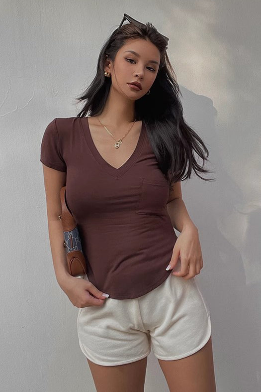 Irregular Hem V Neck Shirt Tops