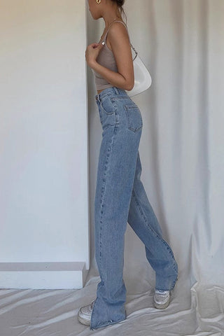 Split Slant Pocket Straight Leg Jeans