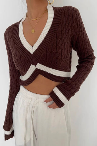 Contrast Cable Knit Crop Sweater