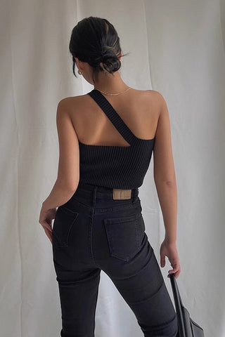 One Shoulder Ribbed Crop Tank Top