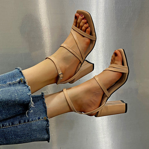 Chic And Strappy Square Toe Block Heels