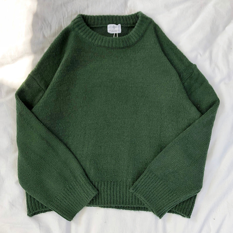 Warm Dark Green Round Neck Sweaters