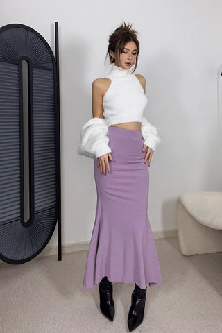 Solid Pleated Flared Hem Skirt