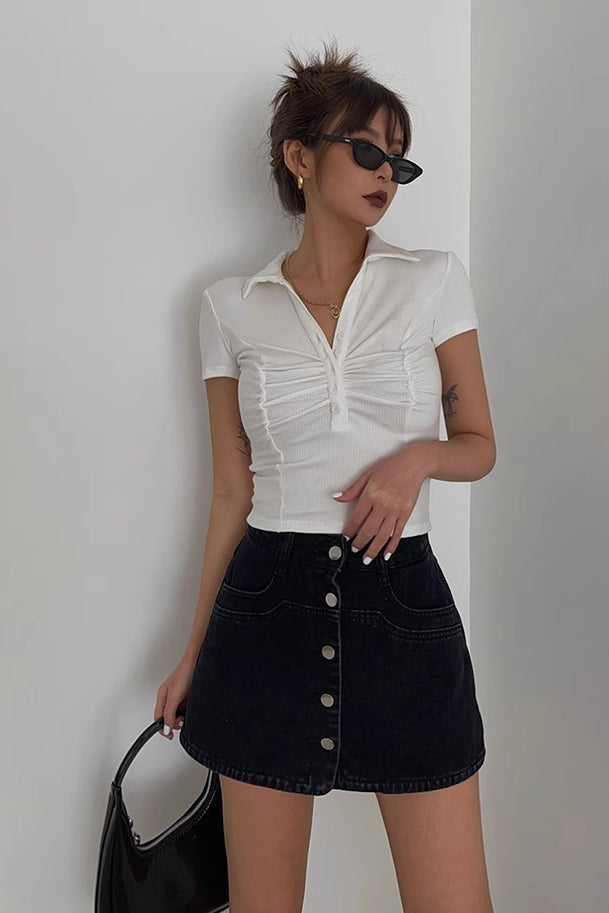 Pleated Crisscross Short Sleeve Tank Top Shirt