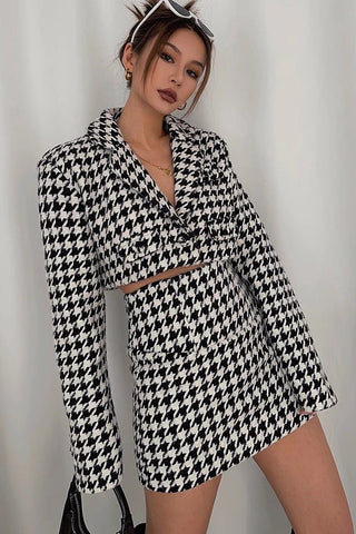 Allover Print Crop Blazer & Skirt Two Piece Set