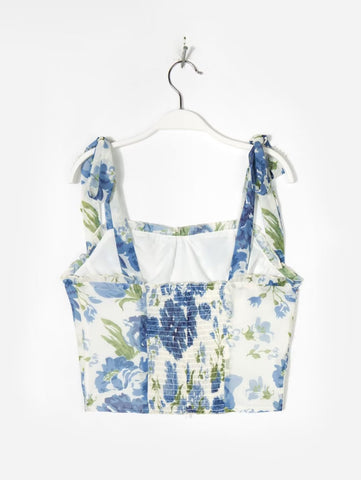 Vorna Floral Smocked Peplum Tie Top - Yellow Multi