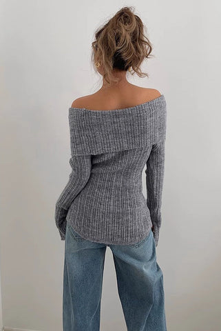 Off Shoulder Ruched Top Buttoned Front Sweater