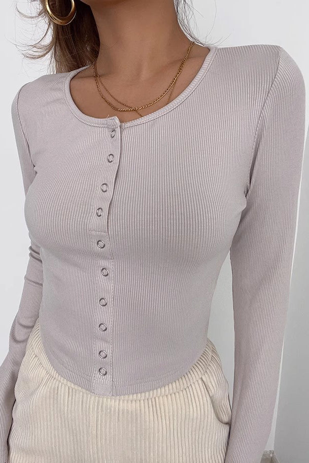 Rib-knit Buttoned Front Shirt