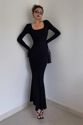 Sexy Scoop Neck Long Sleeve Bodycon Dress