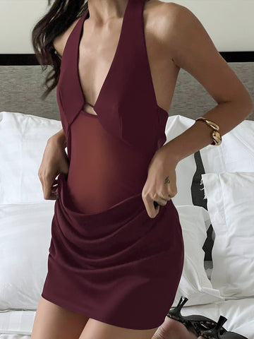 Royal sister style halter neck design suspender dress