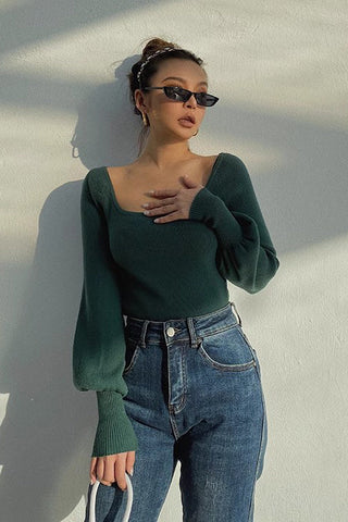 Solid Scoop Neck Ribbed Crop Sweater Tops