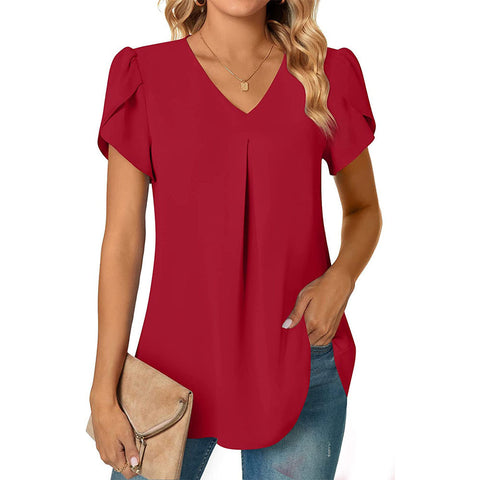 Vaughan Chiffon Eyelet Babydoll Top - Red