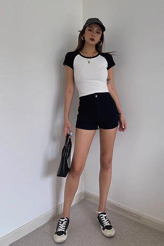 Short Sleeve Crew Neck Contrast Crop Tank Tops