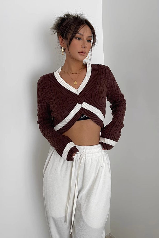 Contrast Cable Knit Crop Sweater