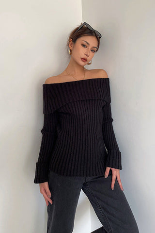 Off Shoulder Rib-Knit Sweater