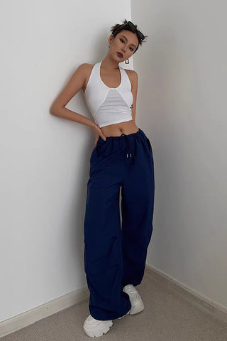 Slant Pocket Drawstring Waist Straight Leg Pants