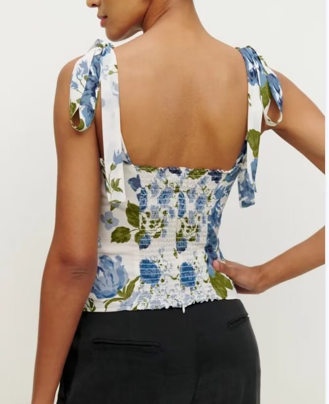 Vorna Floral Smocked Peplum Tie Top - Yellow Multi