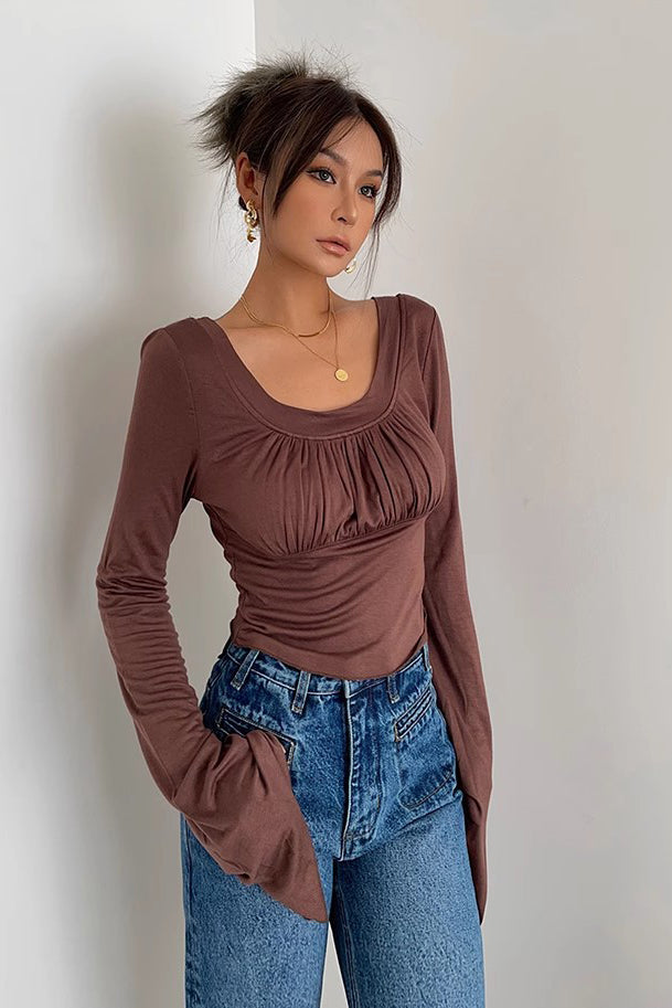 Long Sleeve Scoop Neck Fitted T-Shirt